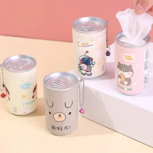 30 Sheets Portable Canned Wet Wipes Children Barreled Cans Cleaning Cloths Creative Cartoon Chain Cute Small Bell