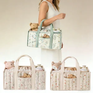 Diaper Caddy Organizer, Stylish Nursery Storage Basket, Gift for Baby Shower, Newborn Essentials, Floral Beige